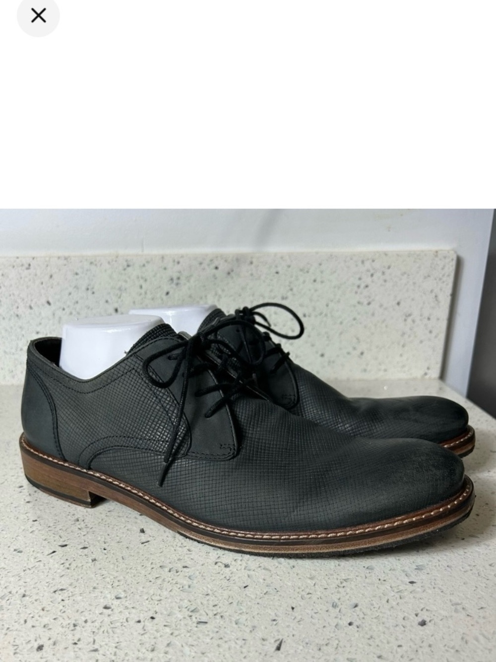 John Varvatos Black Textured Leather Derby Shoes